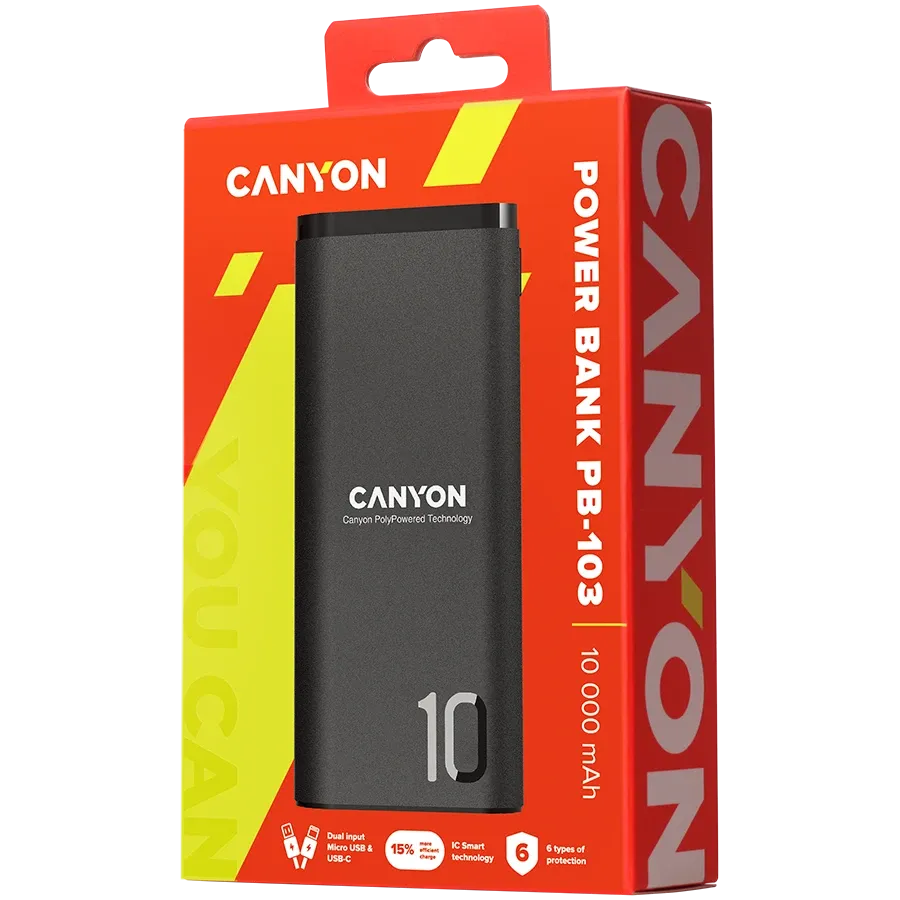 Зарядное устройство CANYON PB-103, 10000 мА·ч, Чёрный — Изображение №4