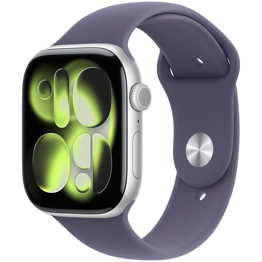 Apple Watch Series 11 GPS, 46mm, Silver Aluminium, Purple Fog Sport Band, S/M — Image №1