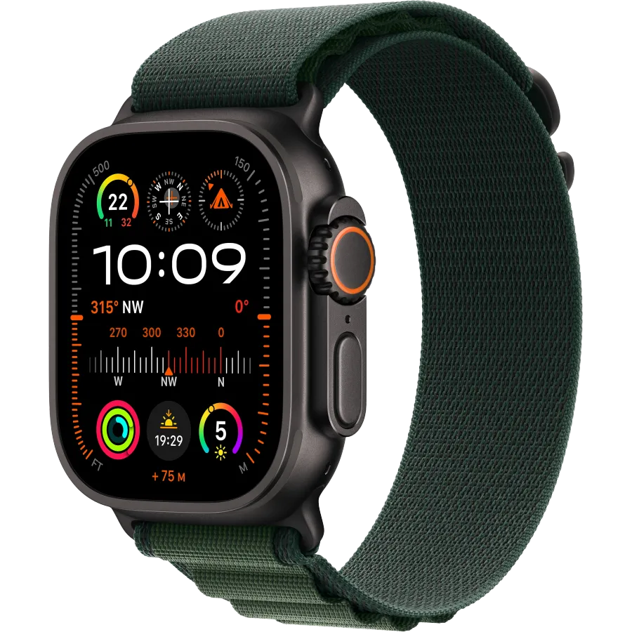 Apple Watch Ultra 2 2024, 49χιλ., Black Titanium, Dark Green Alpine Loop, Medium — Εικών №1