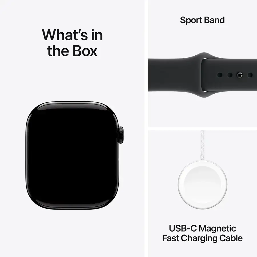 Apple Watch Series 11 GPS, 46mm, Jet Black Aluminium, Black Sport Band, S/M — Image №8