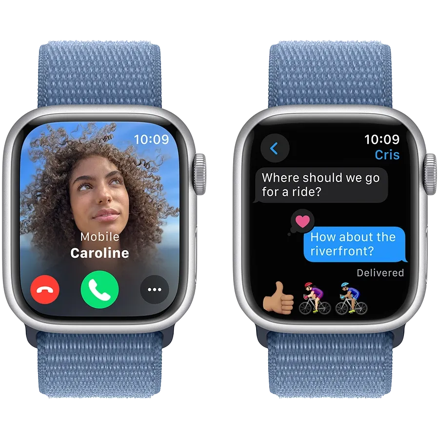 Apple Watch Series 9 GPS, 41мм, Серебристый, Winter Blue Sport Loop — Изображение №6 Apple Watch Series 9 GPS, 41мм, Серебристый, Winter Blue Sport Loop — Изображение №6