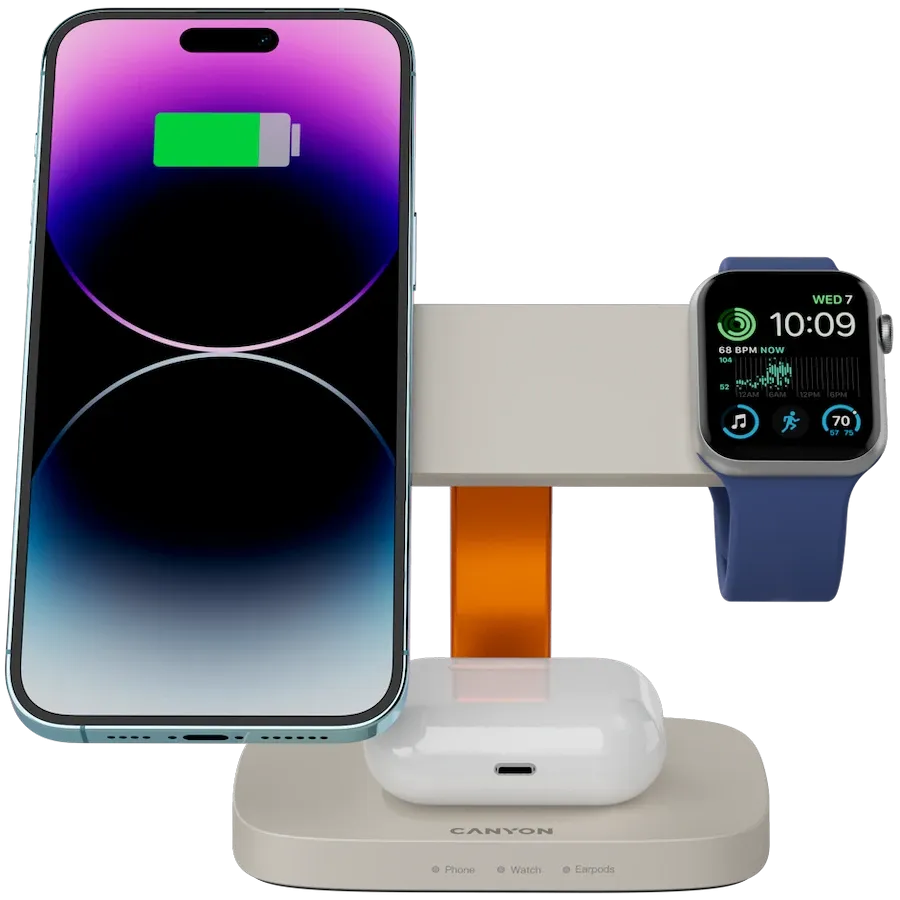 CANYON WCS-310 Wireless Charger, 15 W, Light Grey/Orange — Image №5 CANYON WCS-310 Wireless Charger, 15 W, Light Grey/Orange — Image №5