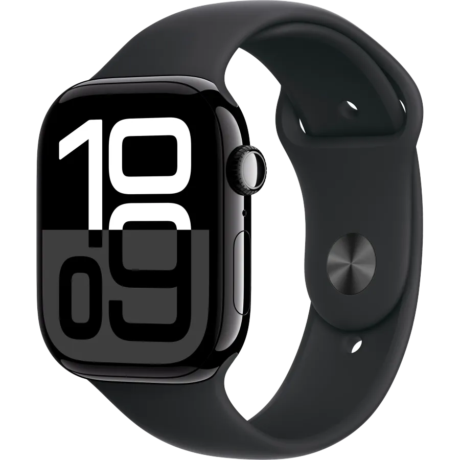 Apple Watch Series 10 GPS, 42χιλ., Jet Black, Μαύρο αθλητικό λουράκι, M/L — Εικών №1