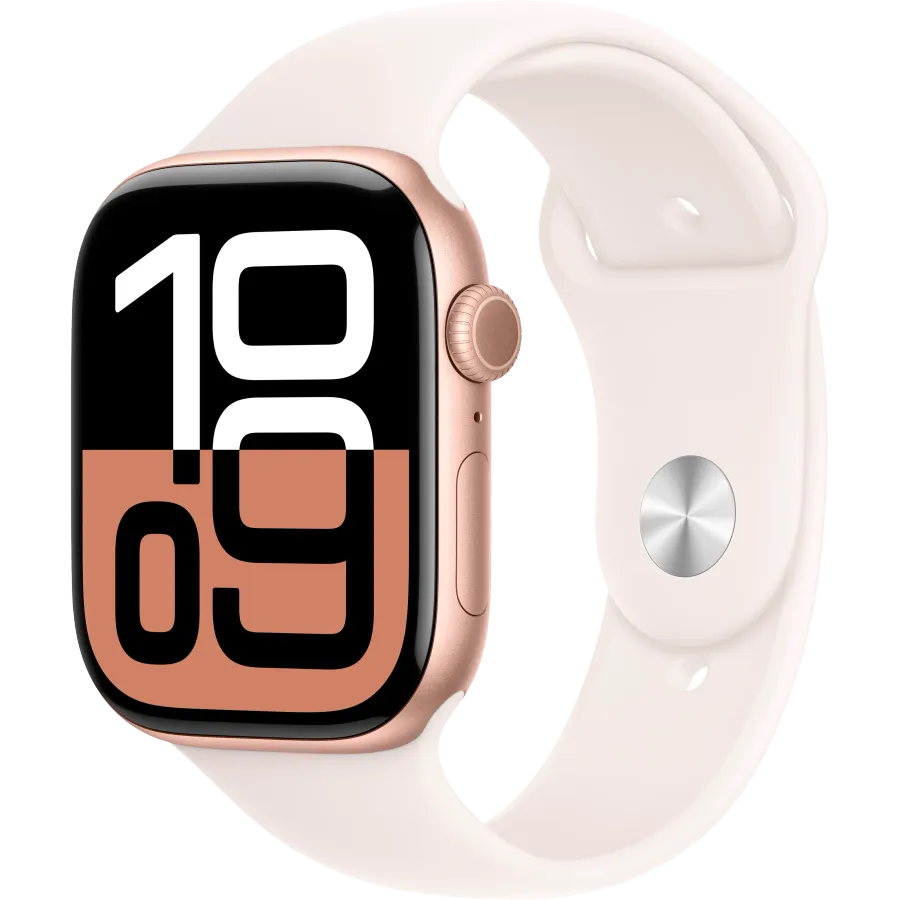 Apple Watch Series 10 GPS, 42мм, Розовое золото, Светлый розовый спортивный ремешок, S/M — Изображение №1