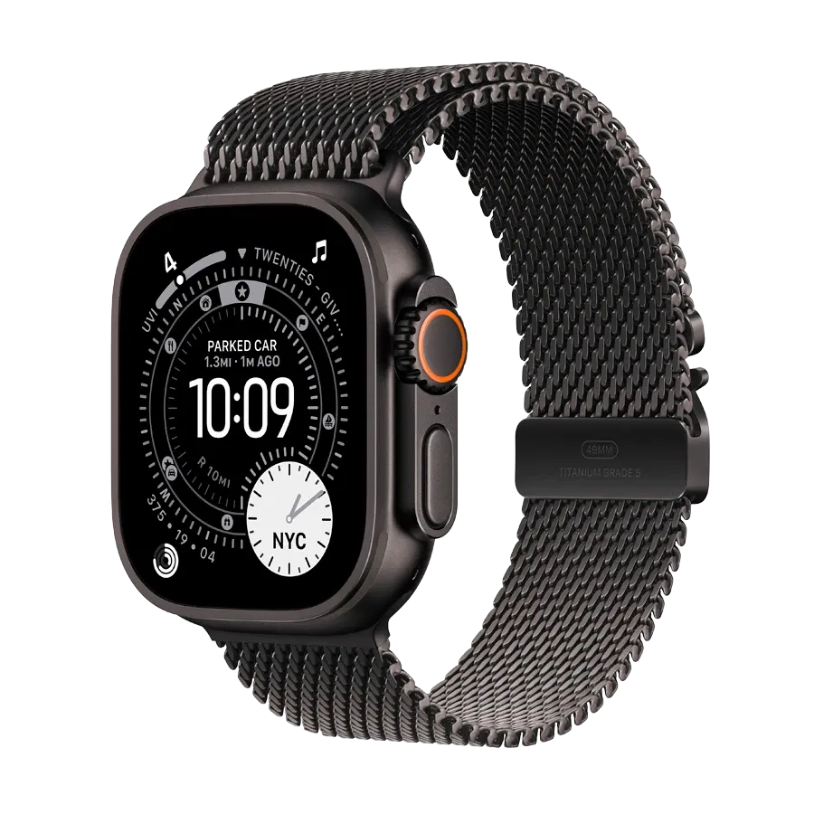 Apple Watch Ultra 3, 49мм, Чёрный, Черная титановая Milanese петля, L — Изображение №1