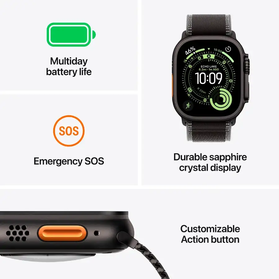 Apple Watch Ultra 3, 49mm, Black, Black/Charcoal Trail Loop, M/L — Image №3