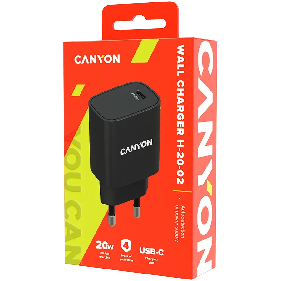 CANYON H-20-02 Προσαρμογέας ρεύματος USB-C, 20 βατ, Μαύρος — Εικών №3