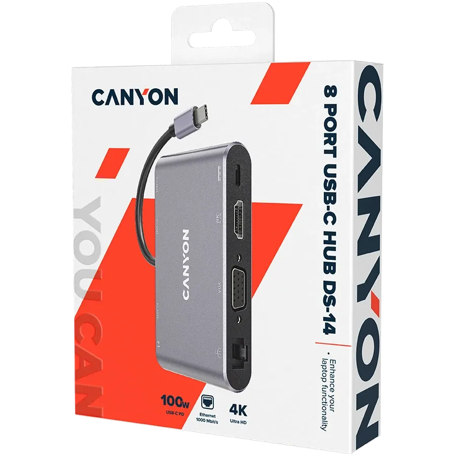 CANYON  DS-14  USB Хаб 8 in 1 USB C hub Тёмно-серый — Изображение №2