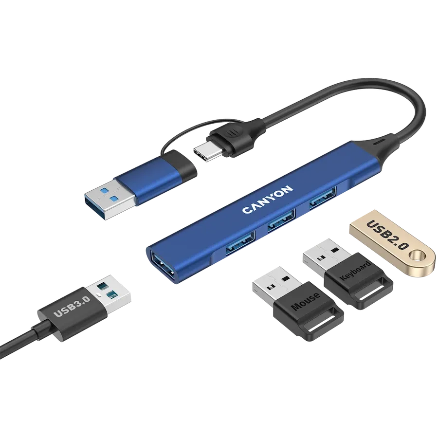 CANYON  DS-02  USB Хаб 4 Port USB-C Hub DS-02 Синий — Изображение №4