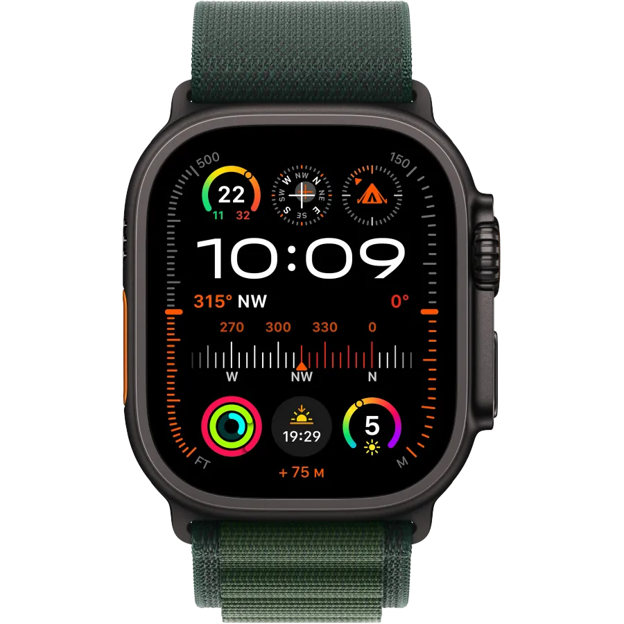 Apple Watch Ultra 2 2024, 49χιλ., Black Titanium, Dark Green Alpine Loop, Medium — Εικών №2