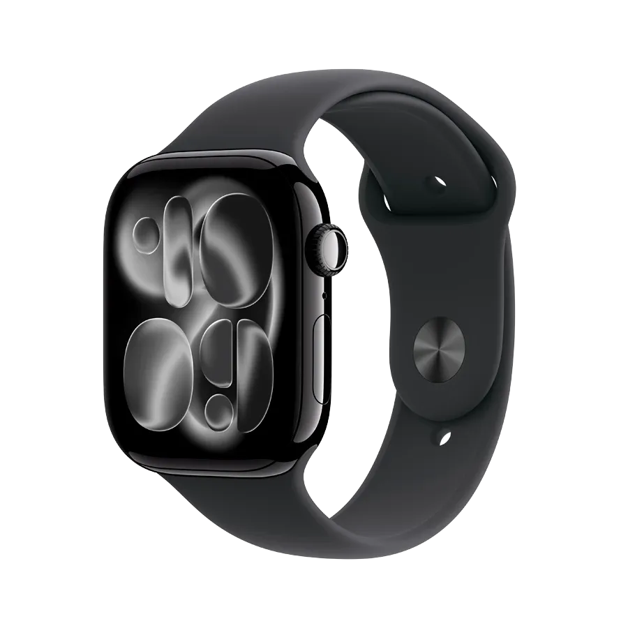 Apple Watch Series 11 GPS, 46χιλ., Jet Black Aluminium, Μαύρο αθλητικό λουράκι, S/M — Εικών №1
