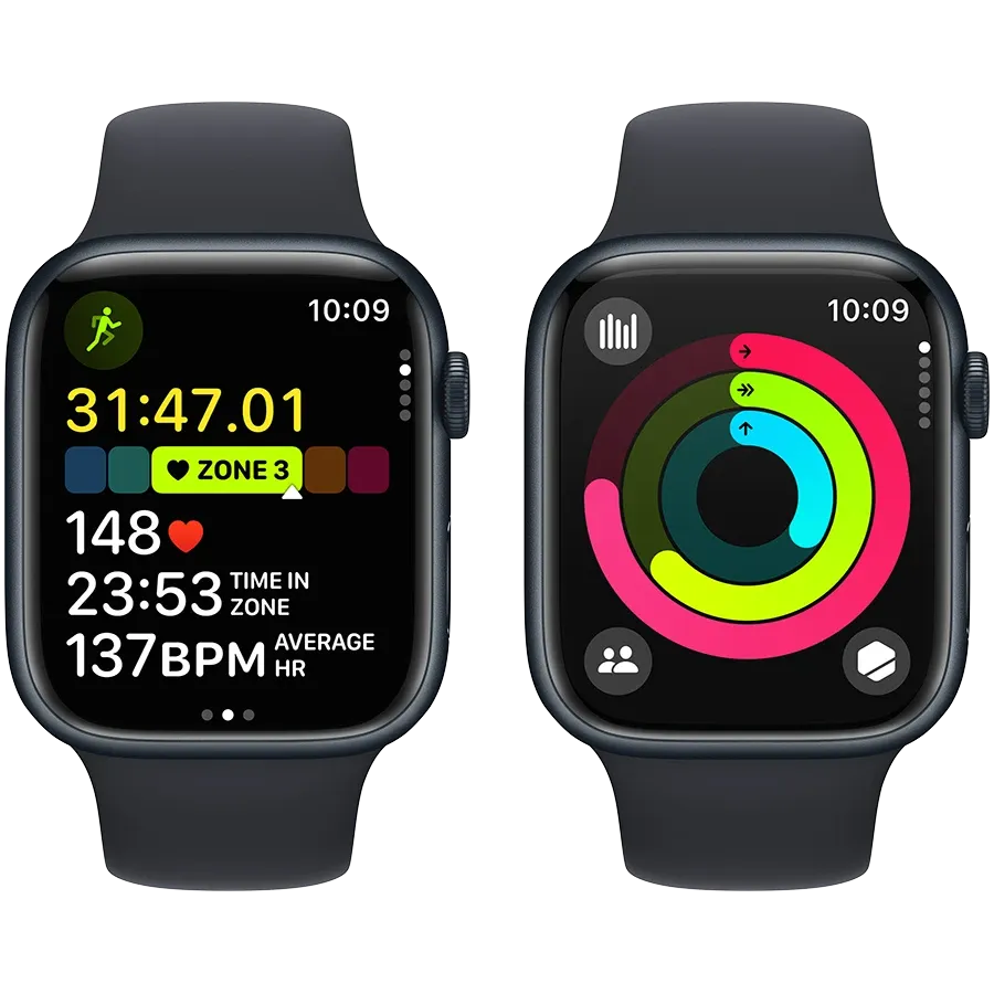 Apple Watch Series 9 GPS, 45мм, Тёмная ночь, Спортивный ремешок цвета «тёмная ночь», M/L — Изображение №8 Apple Watch Series 9 GPS, 45мм, Тёмная ночь, Спортивный ремешок цвета «тёмная ночь», M/L — Изображение №8