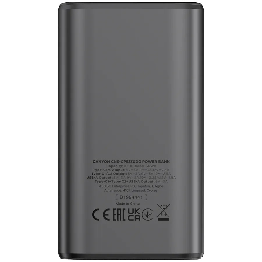 CANYON OnPower 130 Power Bank, 10000 mAh, Dark Gray — Image №3