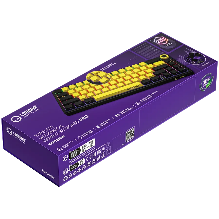 LORGAR KBP70MW Gaming Keyboard, Wireless, Yellow, EN — Image №10
