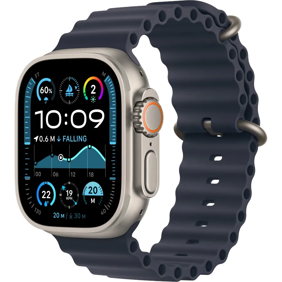 Apple Watch Ultra 2 2024, 49мм, Natural Titanium, Темно-синий ремешок Ocean — Изображение №1