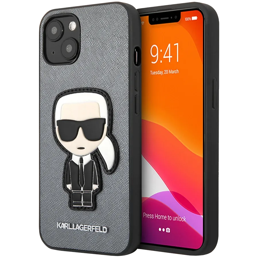 LAGERFELD Чехол Saffiano Ikonik Patch Серебристый для iPhone 13 — image №1