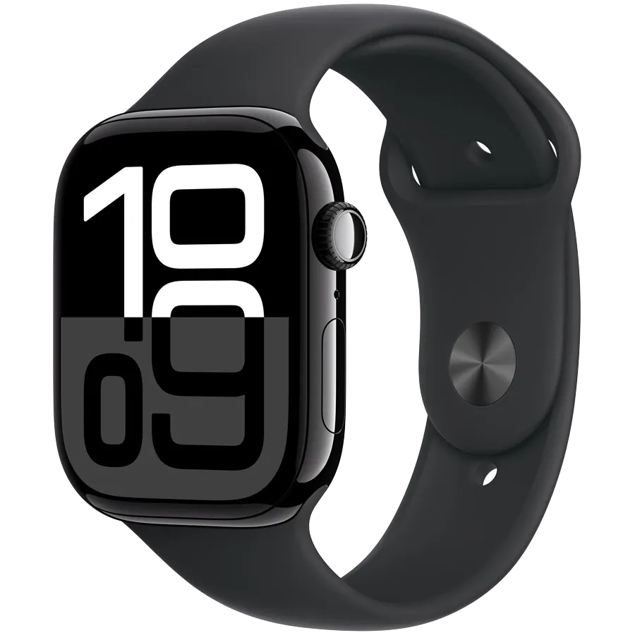 Apple Watch Series 10 GPS, 46мм, Оникс, Cпортивный ремешок чёрного цвета, M/L — Изображение №1
