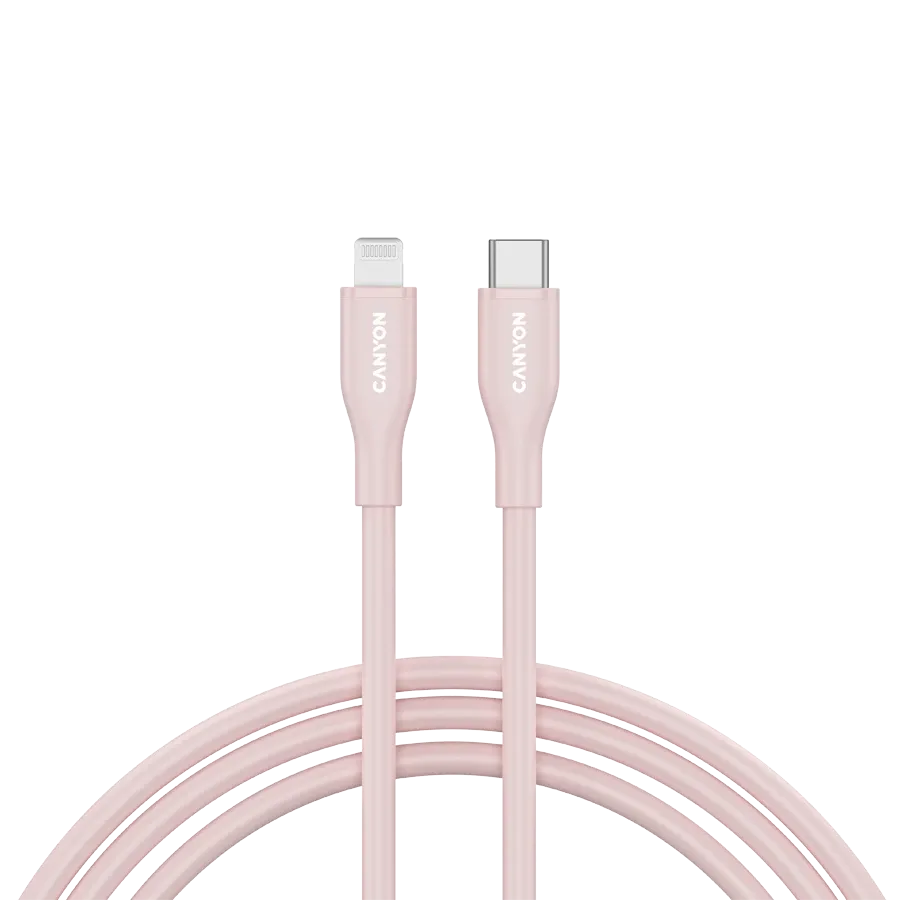 CANYON Καλώδιο USB-C σε Lightning, 1 μετρητής, Ροζ άμμος — Εικών №1