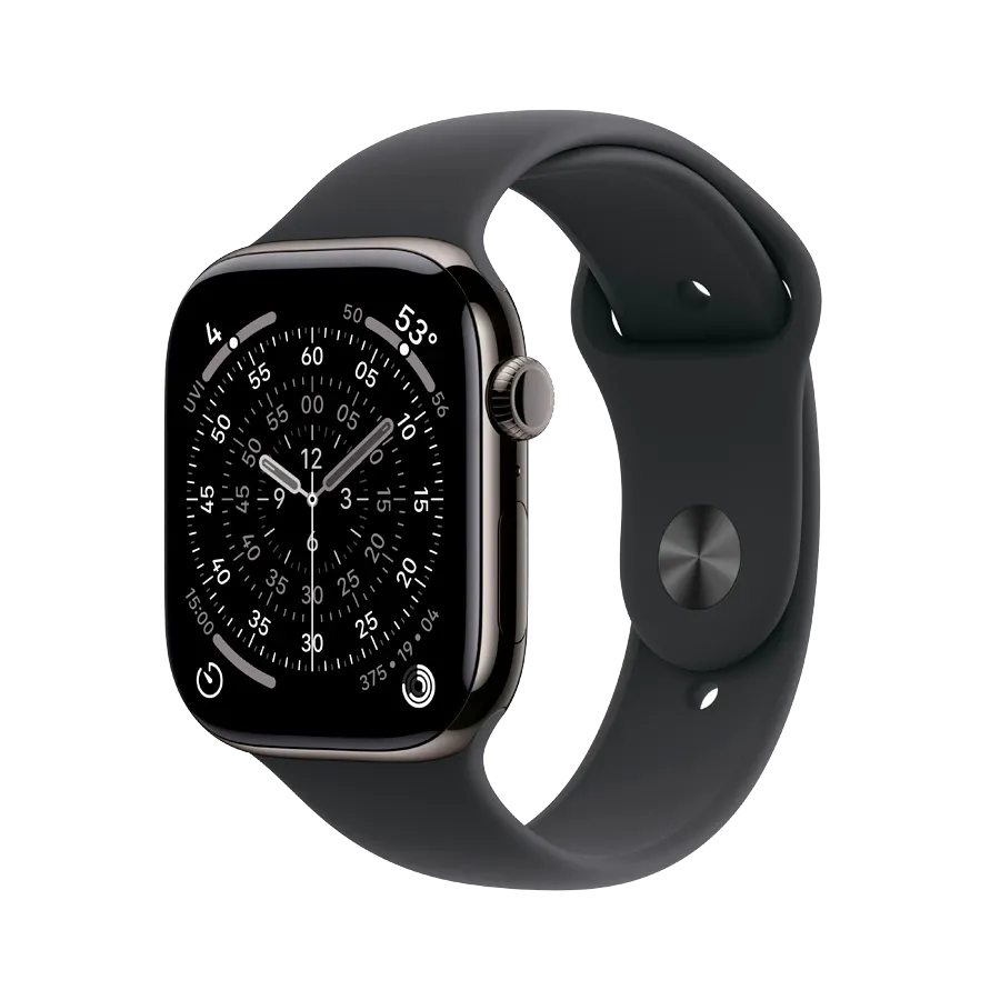 Apple Watch Series 11 GPS, 46мм, Slate Titanium, Черный спортивный ремешок, S/M — Изображение №1