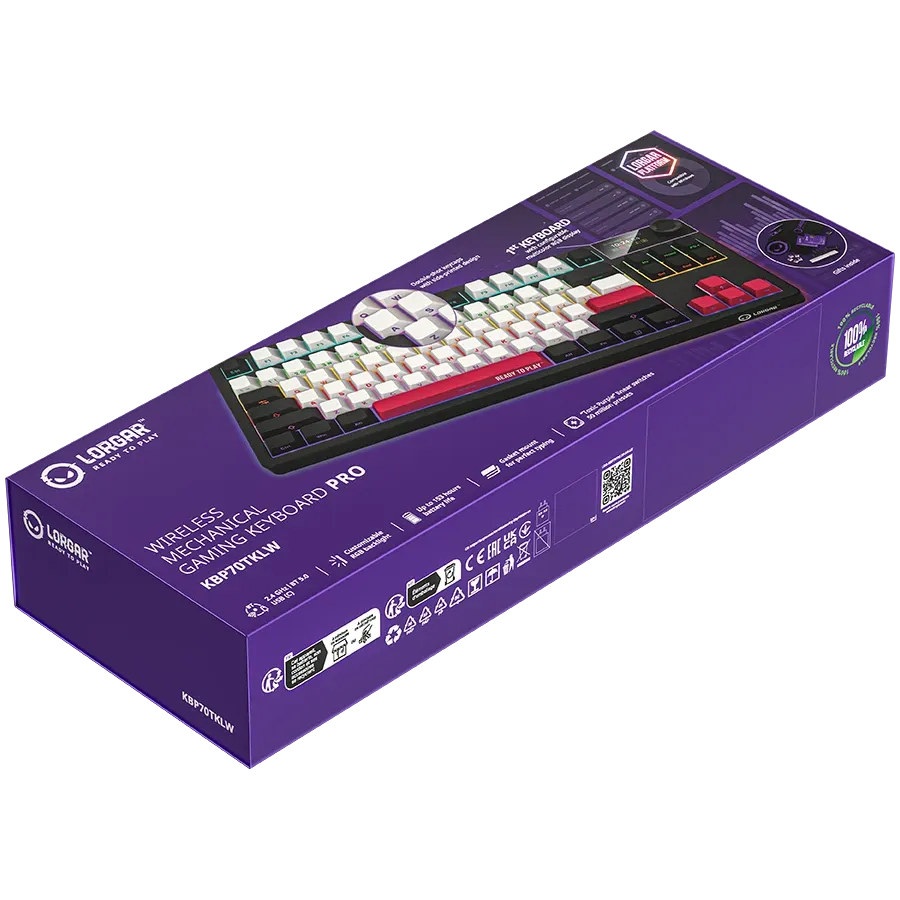 LORGAR KBP70TKLW Gaming Keyboard, Wireless, Black, EN — Image №9