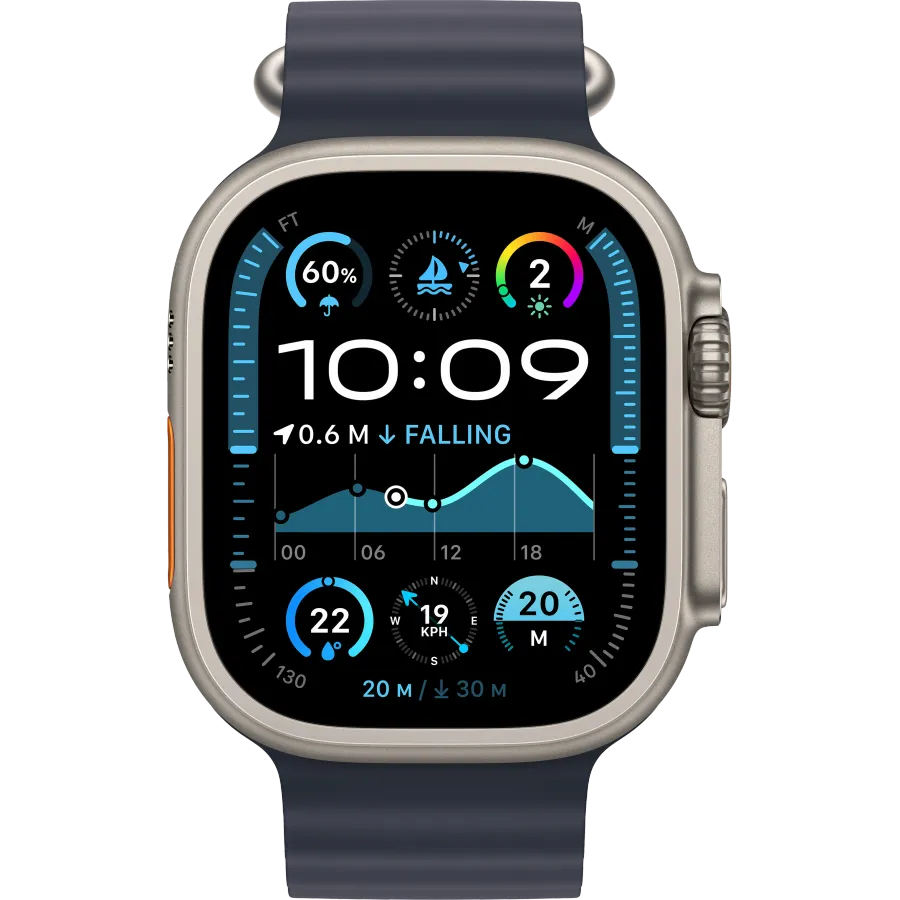 Apple Watch Ultra 2 2024, 49мм, Natural Titanium, Темно-синий ремешок Ocean — Изображение №2