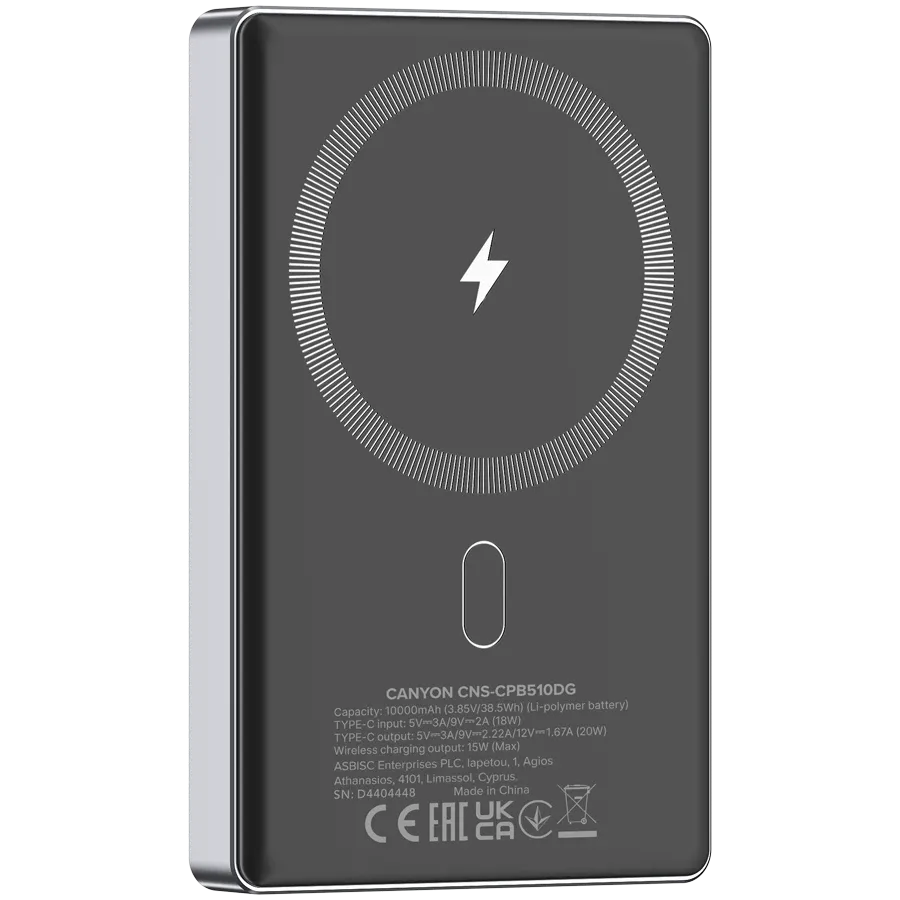 CANYON OnPower 510 Power Bank, 10000 mAh, Dark Gray — Image №4 CANYON OnPower 510 Power Bank, 10000 mAh, Dark Gray — Image №4