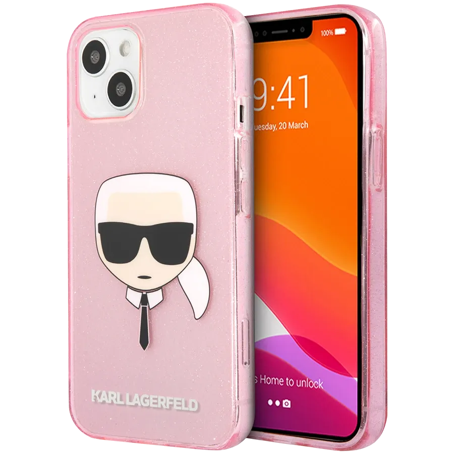 LAGERFELD Іс Glitters Karl's head Қызғылт for iPhone 13 — image №1
