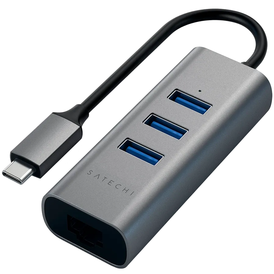 SATECHI  TYPE-C 2-IN-1 USB HUB WITH ETHERNET  Многопортовый адаптер  Space Gray — Изображение №1