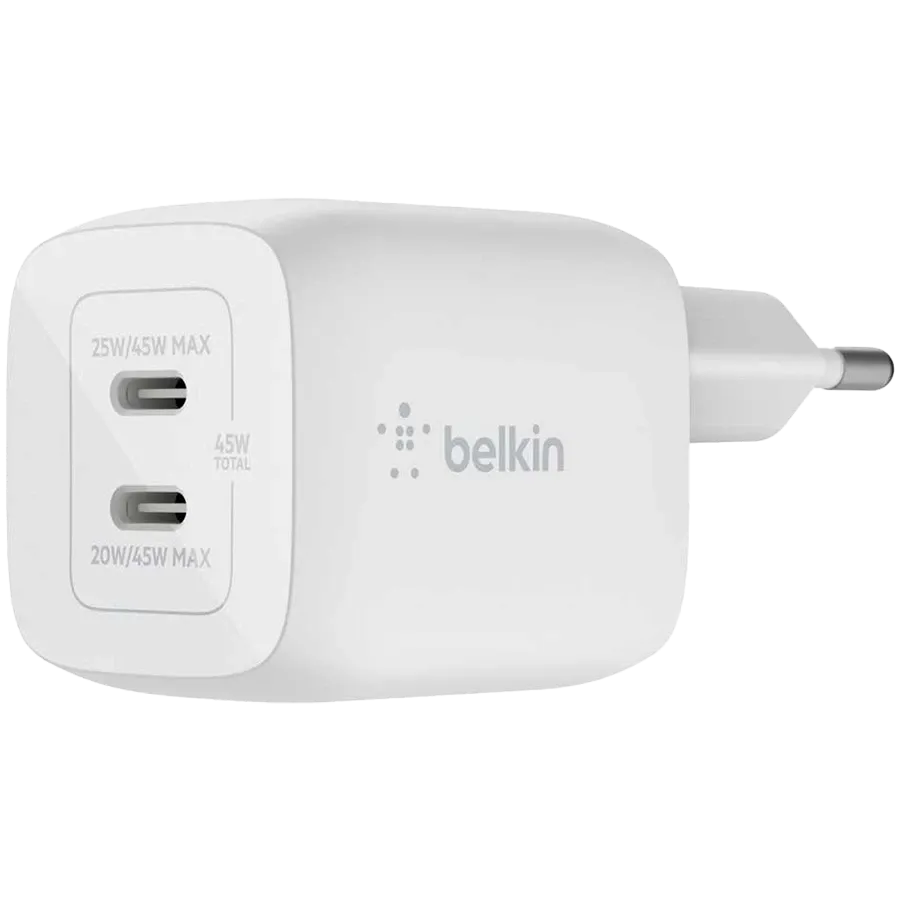 BELKIN Power Adapter 2*USB-C, 45 W, White — Image №1