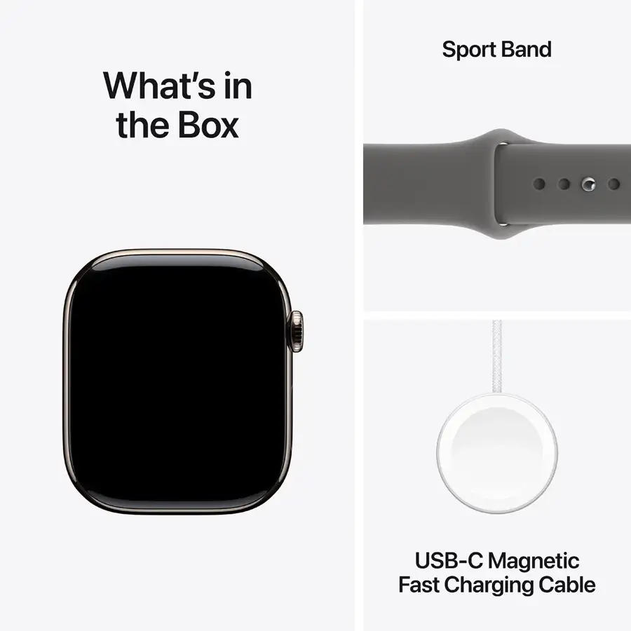 Apple Watch Series 11 GPS, 46mm, Natural Titanium, Stone Grey Sport Band, S/M — Image №8