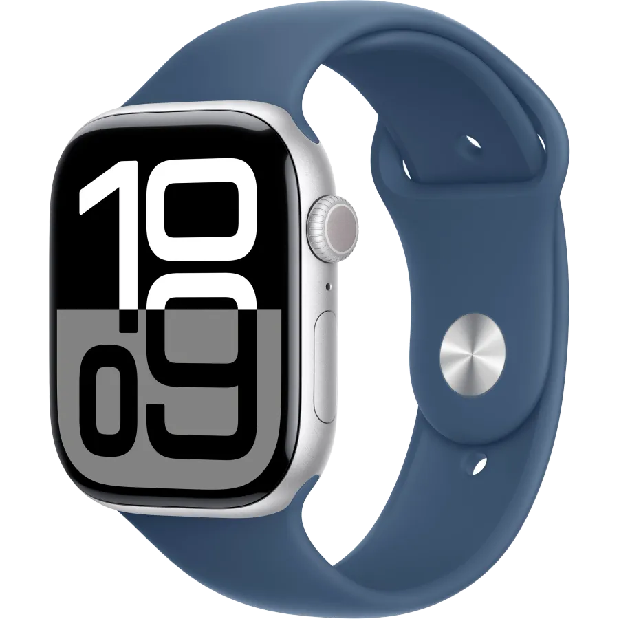 Apple Watch Series 10 GPS, 46mm, Silver, Denim Sport Band, S/M — Image №1