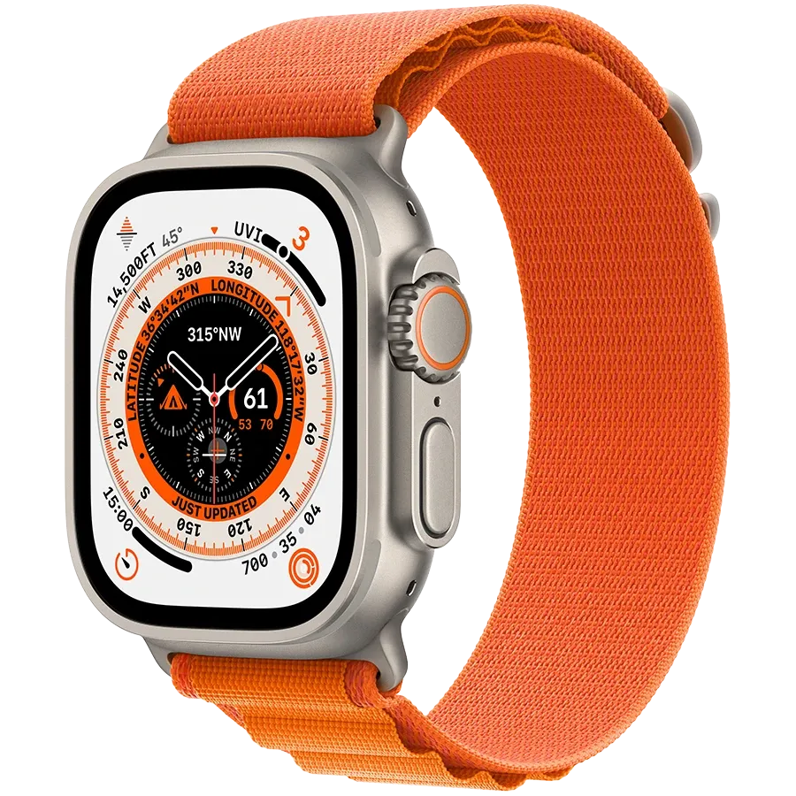 Apple Watch Ultra GPS + Cellular, 49mm, Natural, Orange Alpine Loop, Medium — Изображение №1