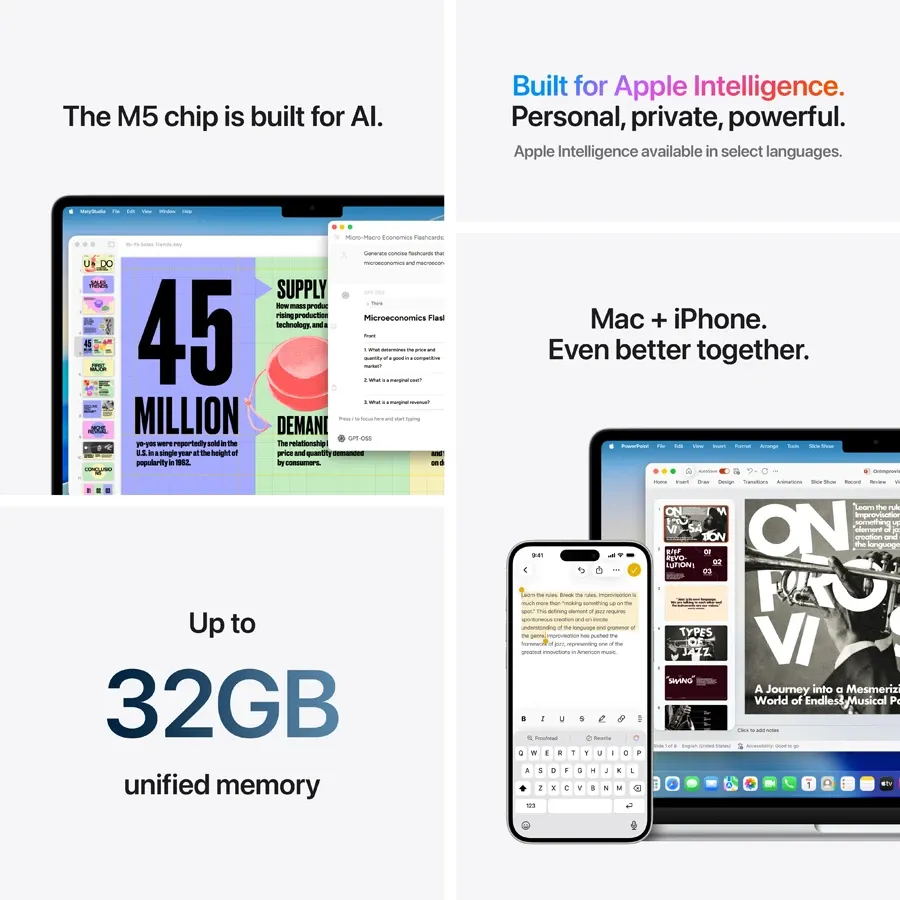 Apple MacBook Air 13.6"  Apple M5 (10C CPU/10C GPU), 16 ГБ, 1 ТБ, Серебристый, 2026 — Изображение №8