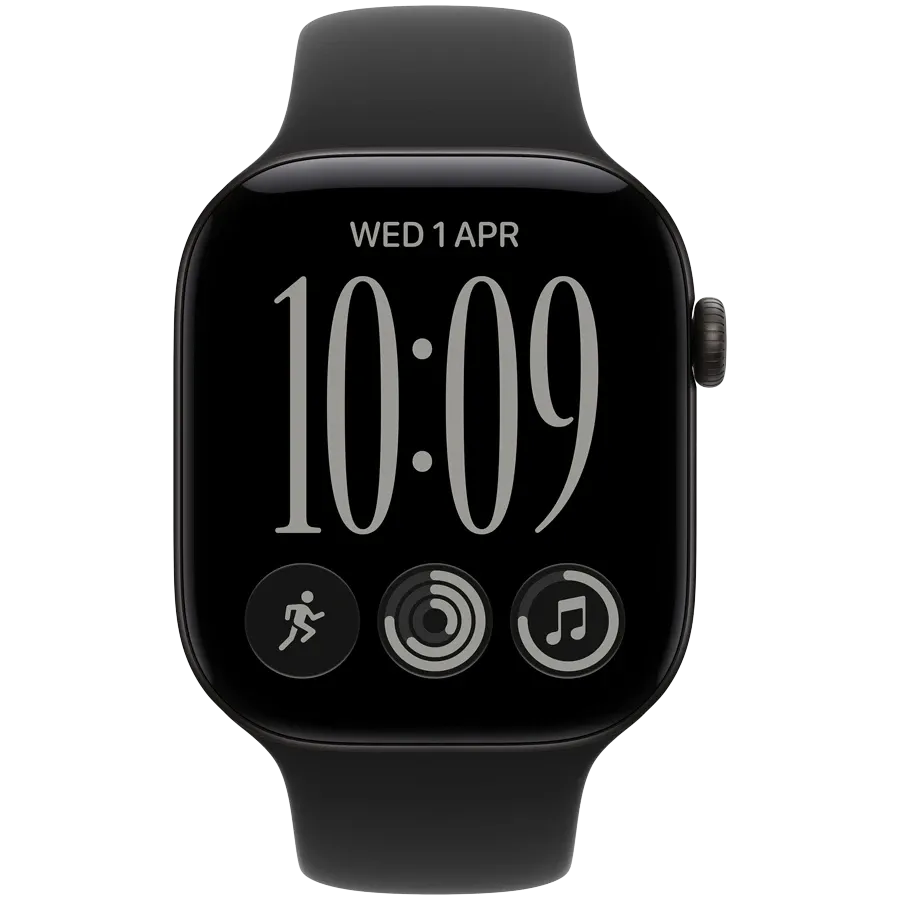 Apple Watch Series 12 GPS, 42χιλ., Μαύρος, Μαύρο αθλητικό λουράκι, M/L — Εικών №2