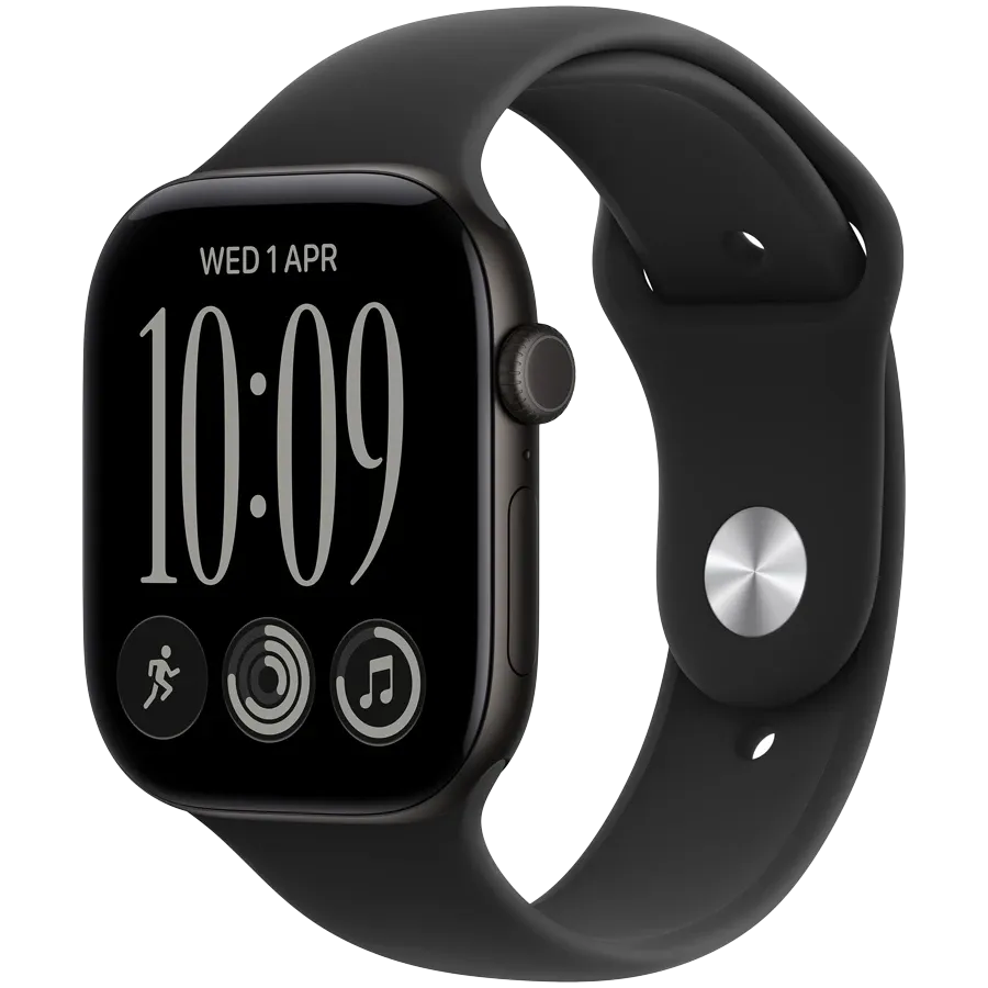 Apple Watch Series 12 GPS, 46χιλ., Μαύρος, Μαύρο αθλητικό λουράκι, M/L — Εικών №1