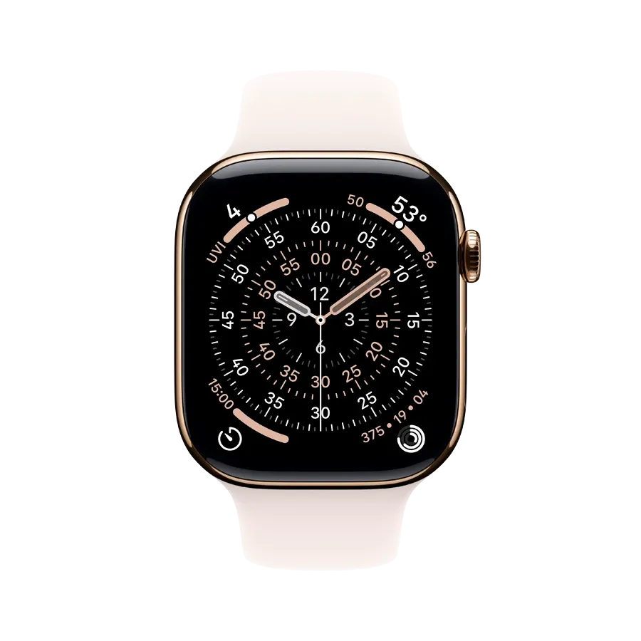 Apple Watch Series 11 GPS, 46мм, Gold Titanium, Светлый розовый спортивный ремешок, S/M — Изображение №2
