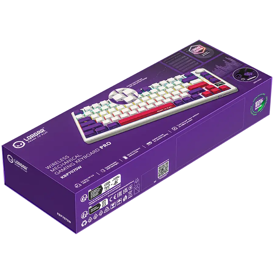 LORGAR KBP7075W Gaming Keyboard, Wireless, White, EN — Image №9