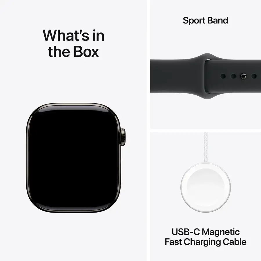 Apple Watch Series 11 GPS, 46mm, Slate Titanium, Black Sport Band, M/L — Image №8