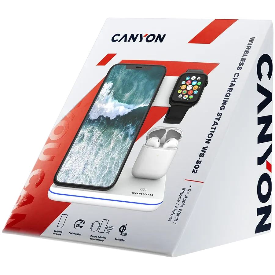Беспроводное зарядное устройство CANYON WS-302, 15 Вт, белое — Изображение №6