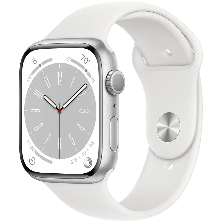 Apple Watch Series 8 GPS, 45mm, Silver, White Sport Band — Изображение №1