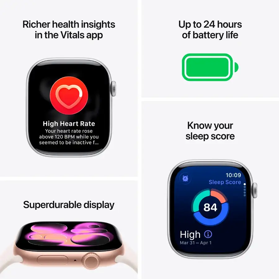 Apple Watch Series 11 GPS, 46mm, Silver Aluminium, Purple Fog Sport Band, S/M — Image №3