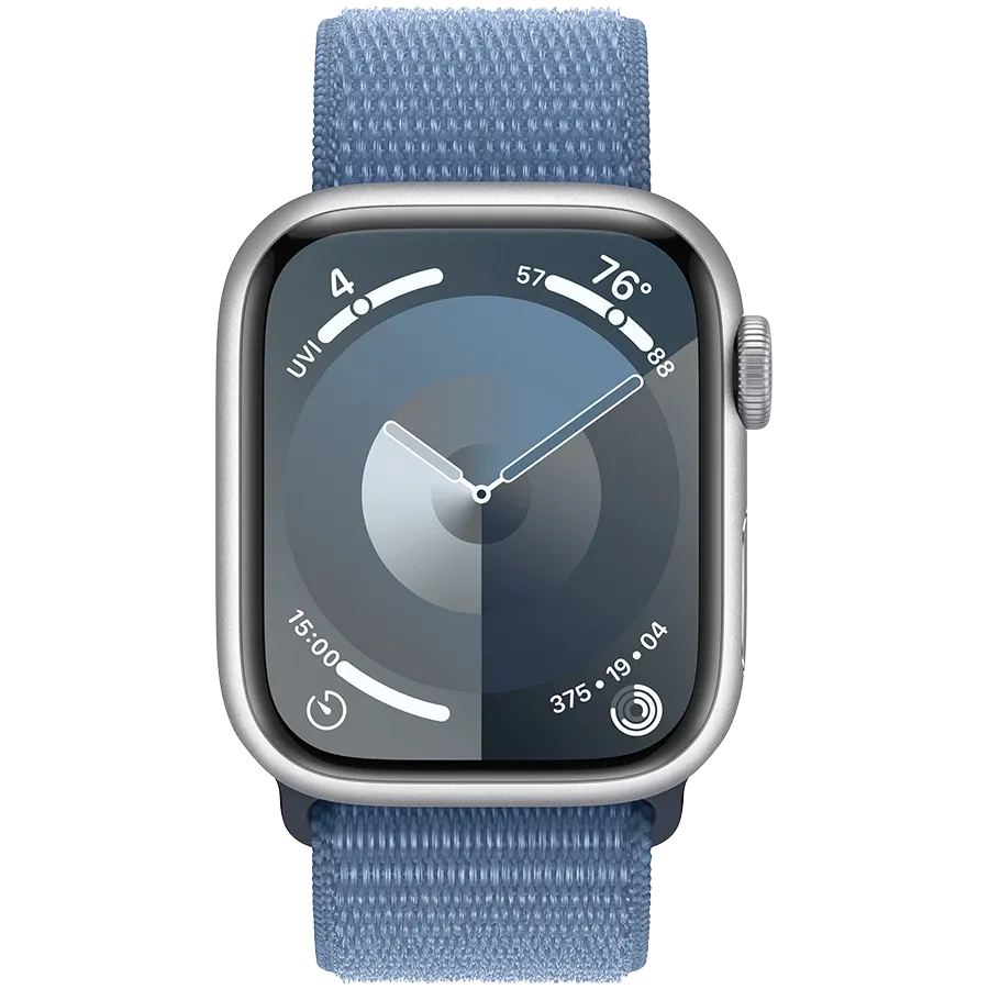 Apple Watch Series 9 GPS, 41мм, Серебристый, Winter Blue Sport Loop — Изображение №2 Apple Watch Series 9 GPS, 41мм, Серебристый, Winter Blue Sport Loop — Изображение №2
