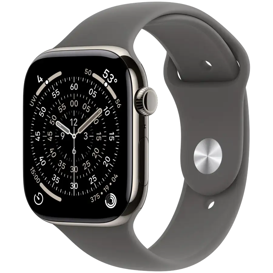 Apple Watch Series 11 GPS, 46мм, Natural Titanium, Stone Grey Sport Band, S/M — Изображение №1