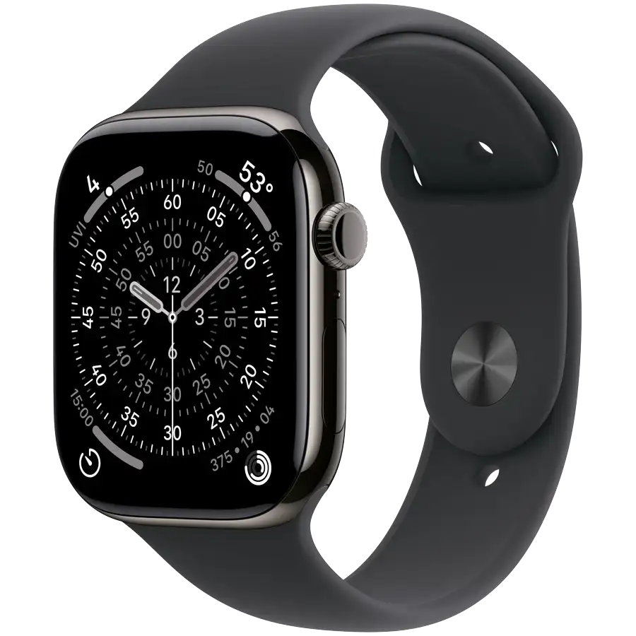 Apple Watch Series 11 GPS, 46χιλ., Slate Titanium, Μαύρο αθλητικό λουράκι, M/L — Εικών №1