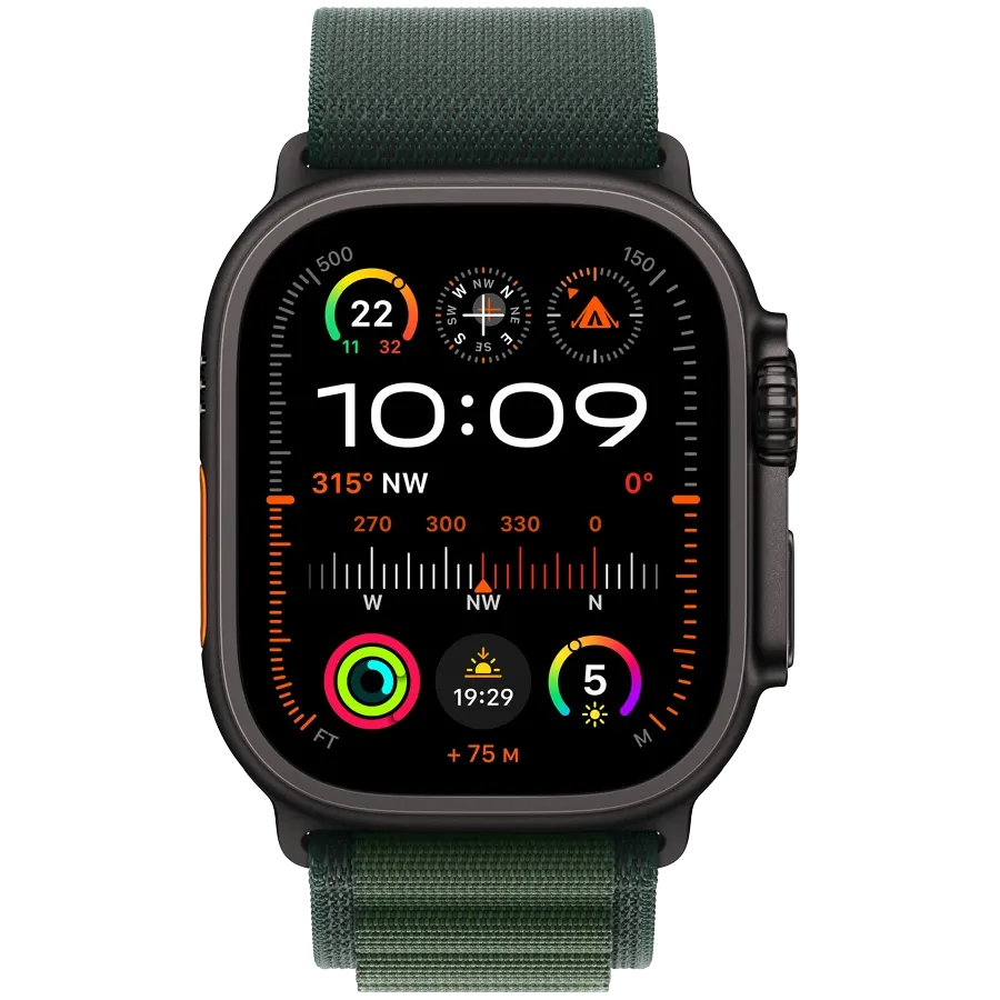Apple Watch Ultra 2 2024, 49мм, Black Titanium, Темно-зеленый альпийский ремешок, М — Изображение №2