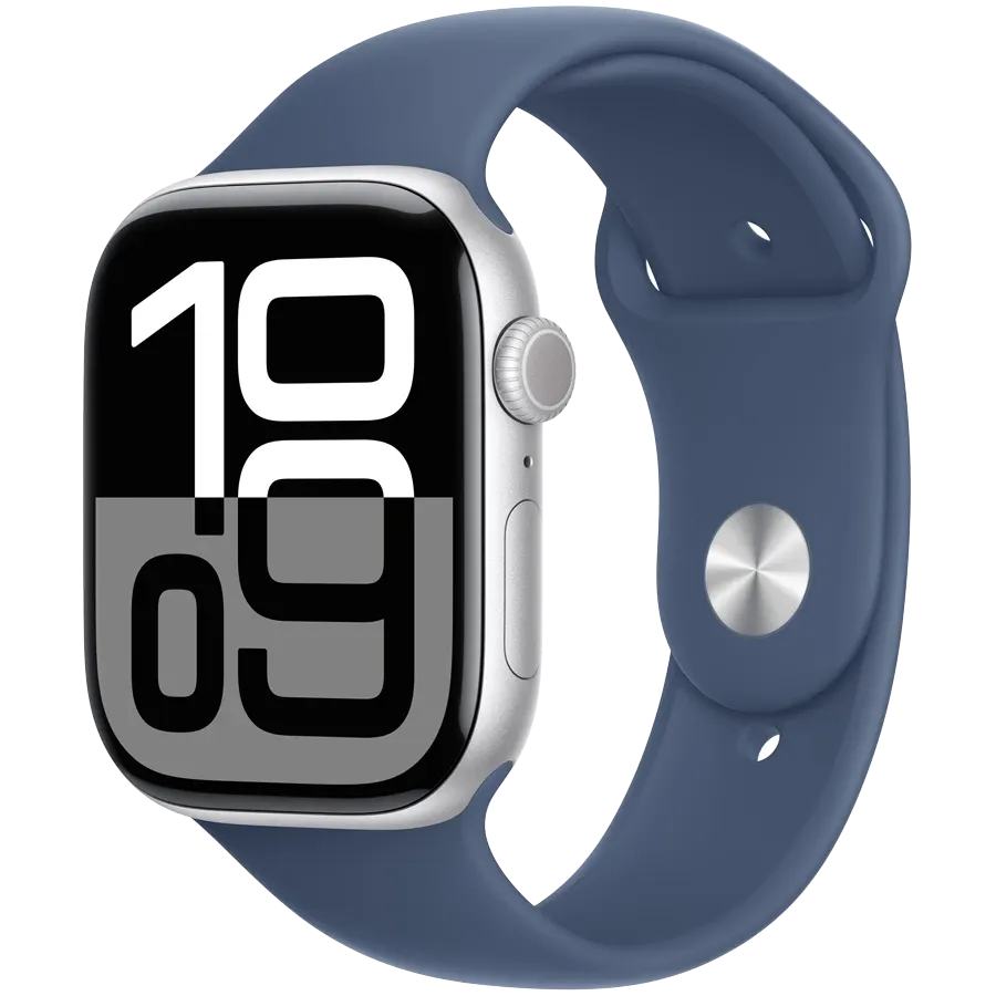 Apple Watch Series 10 GPS, 46мм, Серебристый, Denim Sport Band, S/M — Изображение №1