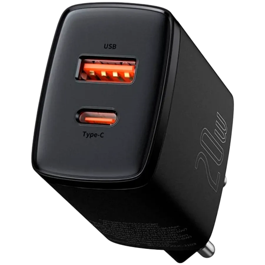 BASEUS Power Adapter 2*USB/USB-C, 20 W, Black — Image №1