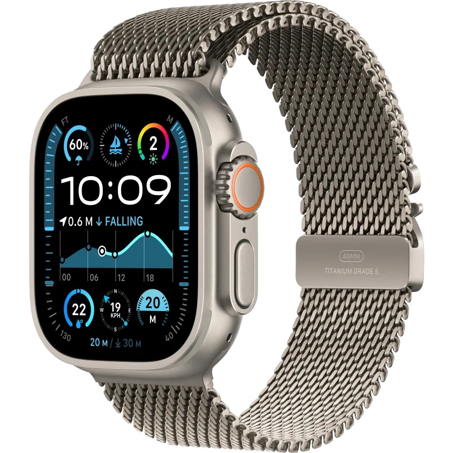Apple Watch Ultra 2 2024, 49χιλ., Natural Titanium, Natural Titanium Milanese Loop, Medium — Εικών №1